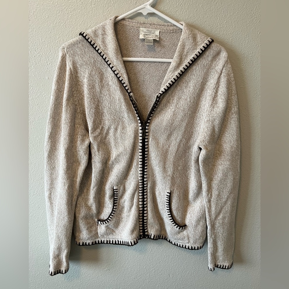 Vintage 90s Christopher & Banks Hand Embroidered Whipstitch Zip Up Sweater